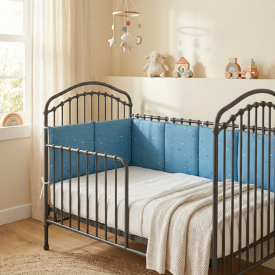 tour de lit bebe bleu apporte touche décoratif