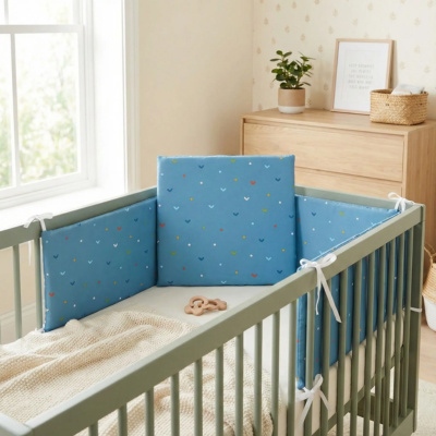 tour de lit bebe bleu barrière rembourré