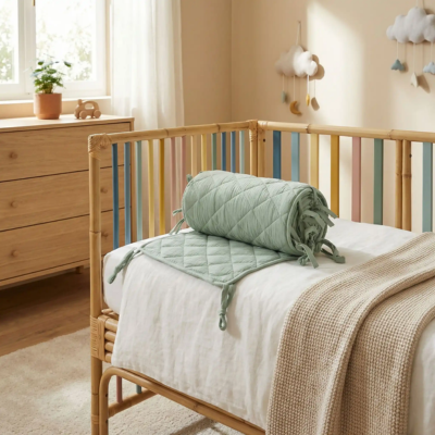 tour de lit bebe vert touche fraicheur