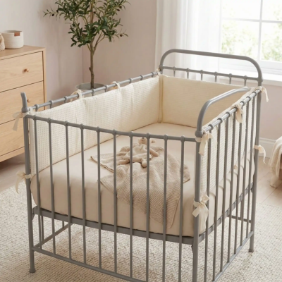 tour de lit beige bébé s'harmonise décoration